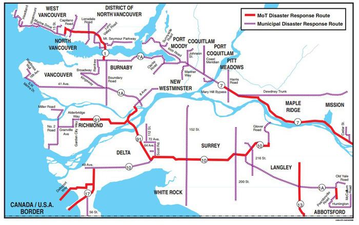 Lower Mainland Disaster Response Route Maps Province of British Columbia