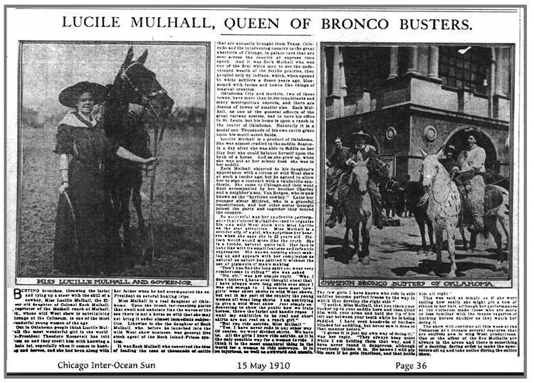 Lucille Mulhall Lucille Mulhall Queen of Bronco Busters InterOcean Sun
