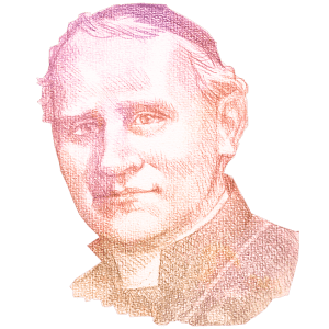 A drawing of Luigi Caburlotto with him wearing black cassock and a priest cap.