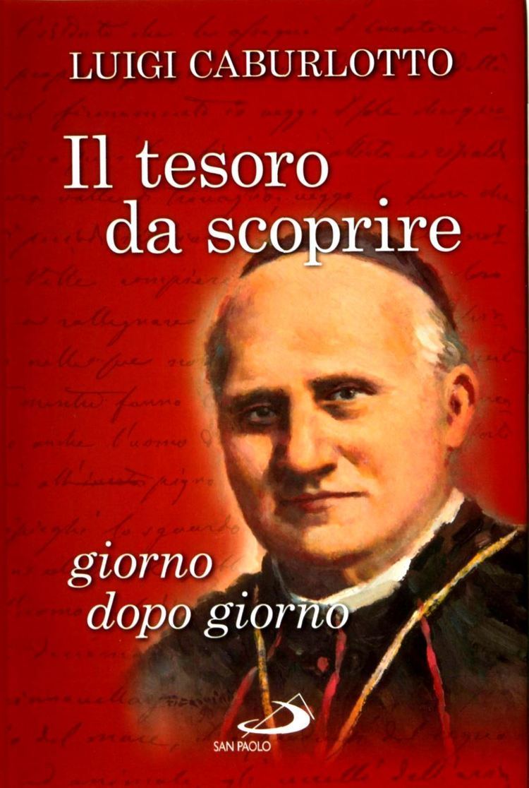 Luigi Caburlotto as featured in a book cover wearing black cassock and a priest cap.