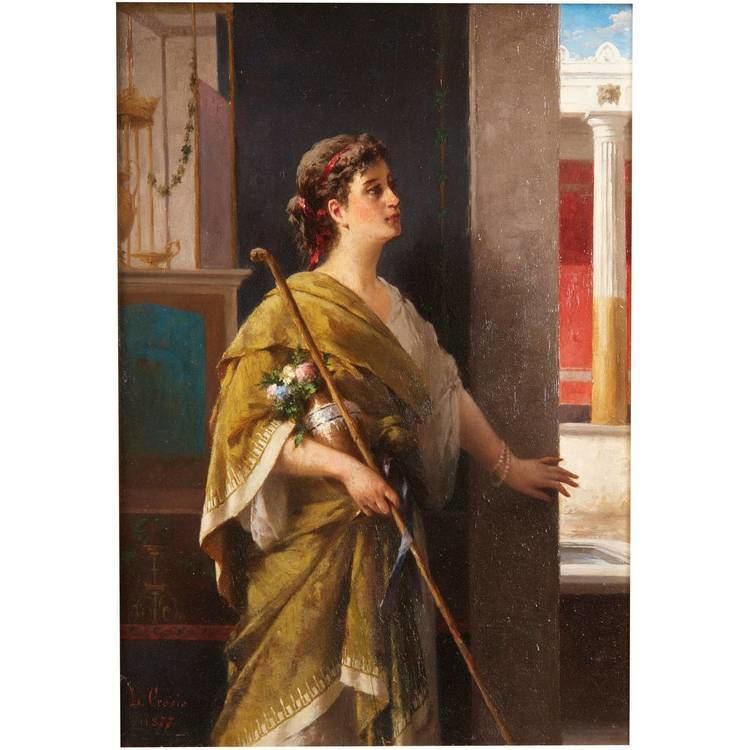 Luigi Crosio Luigi Crosio Antique Painting of Pompeiian Interior circa 1877 For