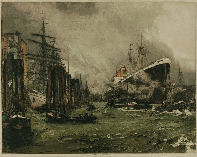 Luigi Kasimir Luigi Kasimir etching Hamburg Harbor For Sale Antiques