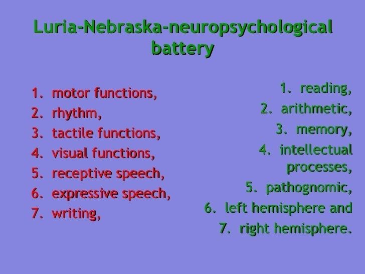 Luria-Nebraska neuropsychological battery Psychometric Assessment