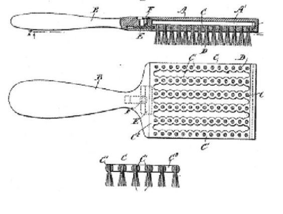 A diagram showing the hairbrush invented by Lyda Newman in 1898.