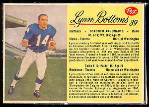 Lynn Bottoms 1963 POST CFL FOOTBALL 39 LYNN BOTTOMS EXNM TORONTO ARGONAUTS UNIV