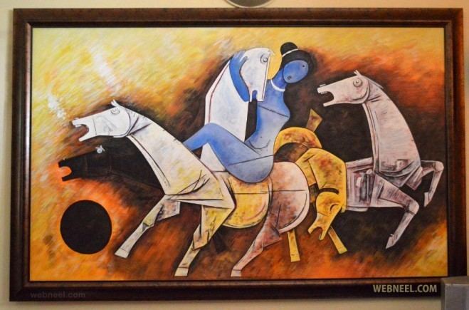 M. F. Husain beautiful horses mf husain painting 1