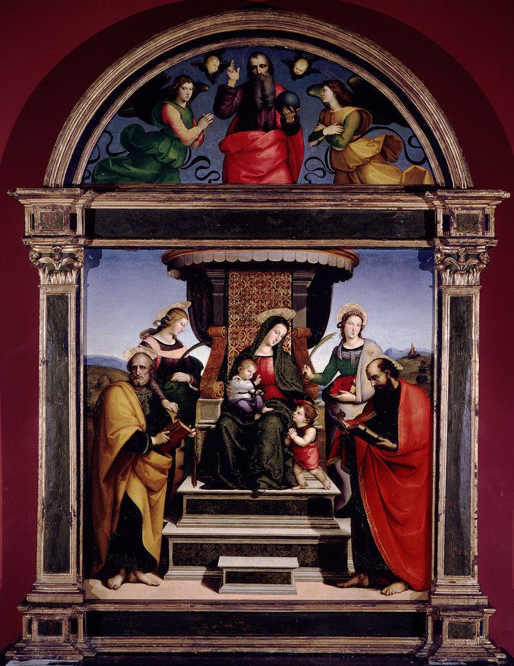 Madonna and Child Enthroned with Saints (Raphael) wwwmetmuseumorgtoahimageshbhb1630abjpg