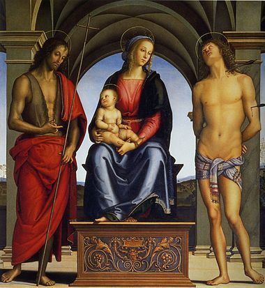 Madonna with Child Enthroned between Saints John the Baptist and Sebastian httpsuploadwikimediaorgwikipediacommonsthu