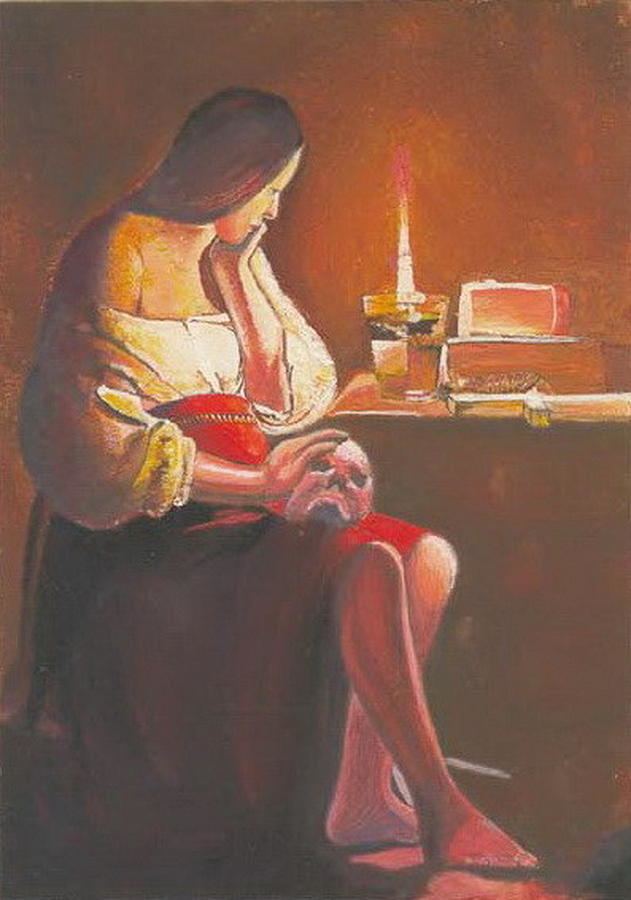 Magdalene with the Smoking Flame Magdalen With The Smoking Flame Painting by Jovica Kostic