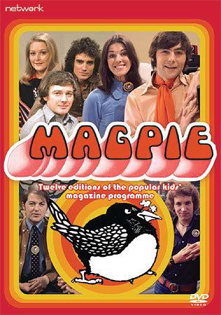 Mick Robinson, Jenny Hanley, Susan Stranks, Pete Brady and Tommy Boyd on a poster of Magpie, 1968.