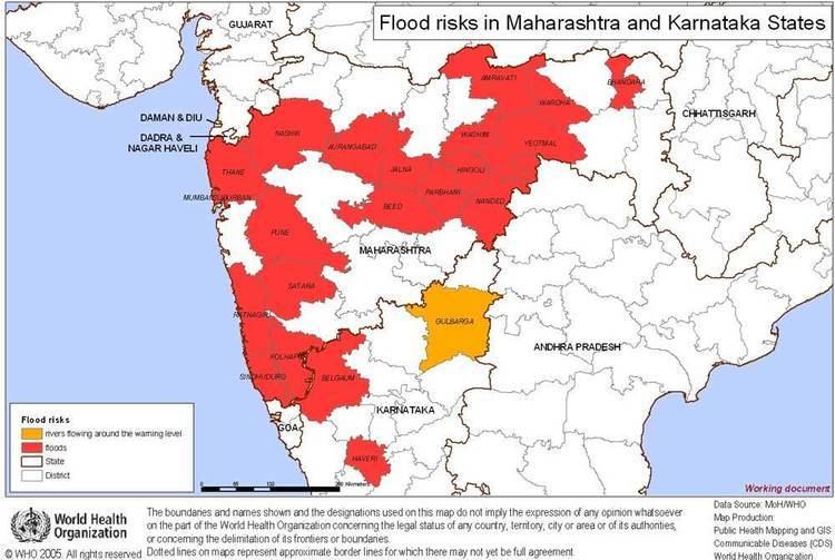 Maharashtra floods of 2005 India Flood risk in Maharashtra and Karnataka States 1 Aug 2005