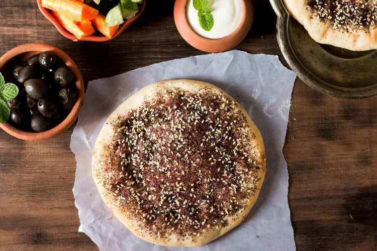 Manakish Manakish Zaatar Traditional Lebanese Spiced Pita Bread by