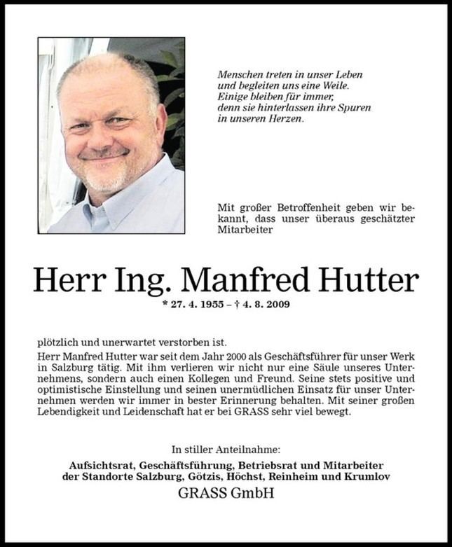 Manfred Hutter Manfred Hutter Todesanzeige VN Todesanzeigen