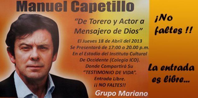 Poster of Manuel Capetillo wearing a black suit and a white shirt.