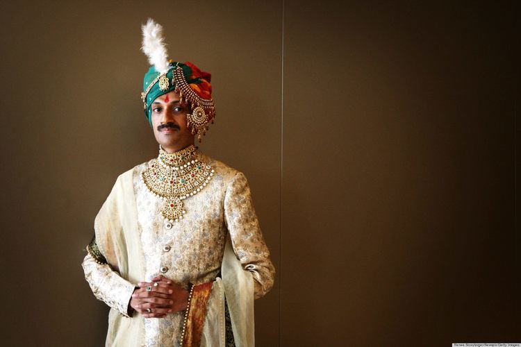 Prince Manvendra Singh Gohil wearing royal clothing for Indian men.