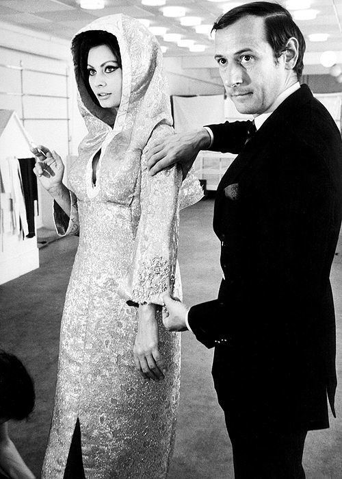 Marc Bohan Marc Bohan fits Sophia Loren in a Christian Dior gown