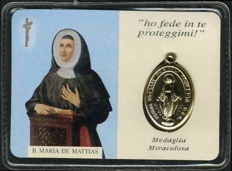 A card with Maria De Mattias and the Miraculous Medal