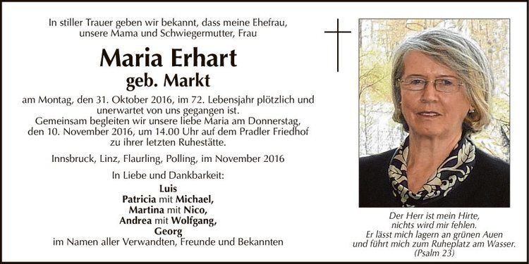 Maria Erhart Traueranzeige von Maria Erhart vom 05112016