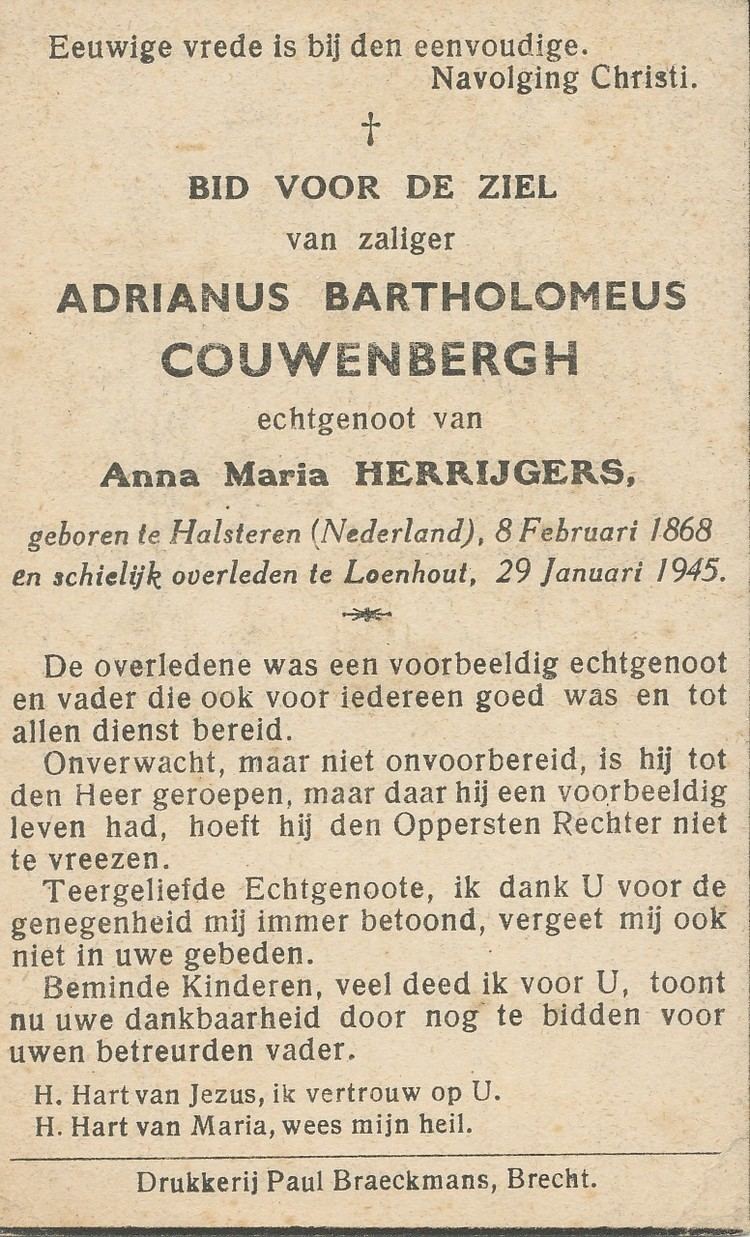 Maria Herrijgers Adrianus Bartholomeus Couwenbergh Anna Maria Herrijgersjpg