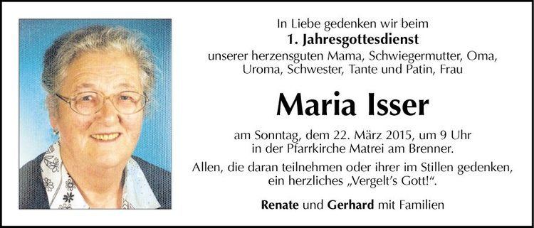 Maria Isser Traueranzeige von Maria Isser vom 20032015