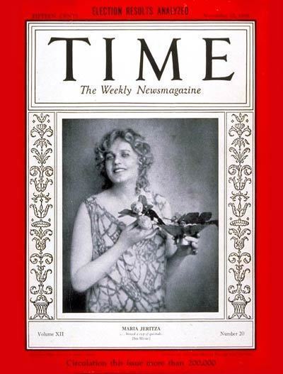Maria Jeritza TIME Magazine Cover Maria Jeritza Nov 12 1928 Opera