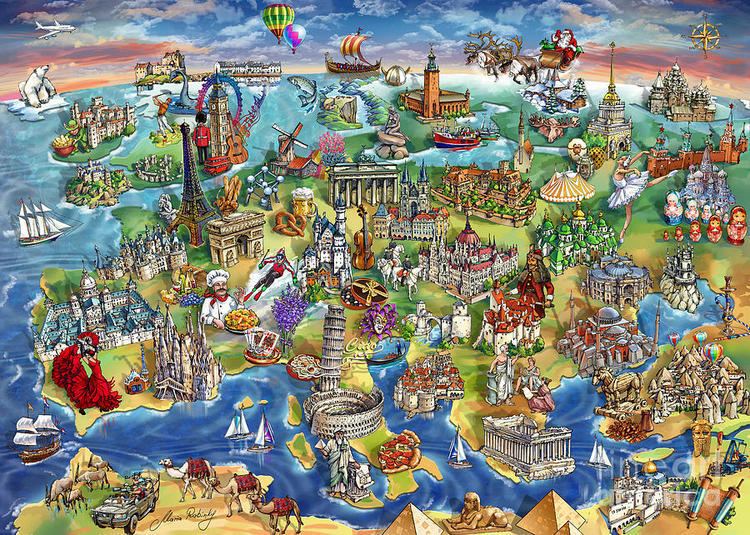 Maria Rabinky European World Wonders Illustrated Map by Maria Rabinky
