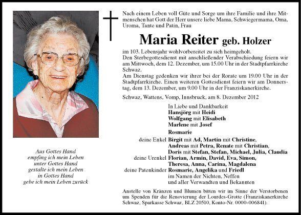 Maria Reiter Maria Reiter Aktuelle Infos zur Person
