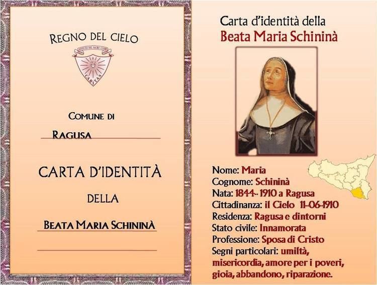 Maria Schininà Maria Schinin Carta didentit Suore del Sacro Cuore di Ragusa