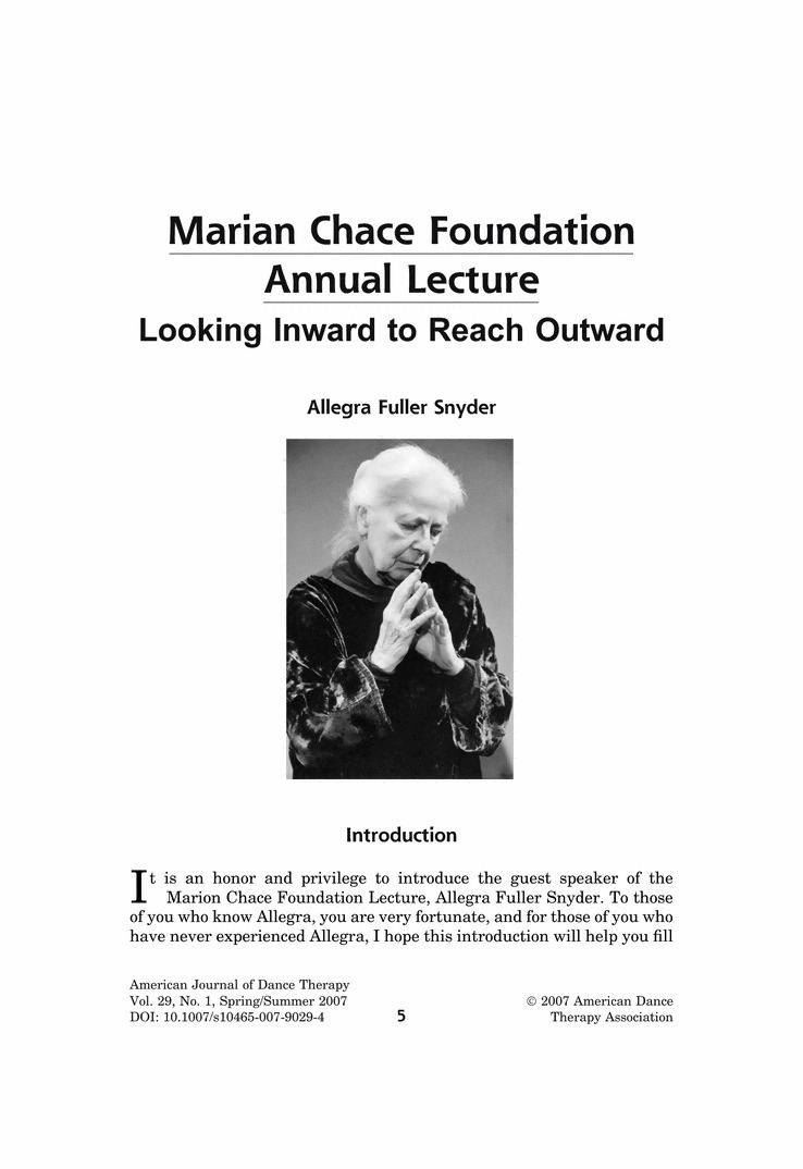 Marian Chace Marian Chace Foundation Annual Lecture Springer