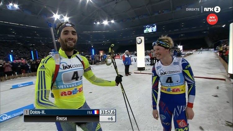 Marie Dorin Habert Marie DorinHabert Martin Fourcade win Biathlon World Team