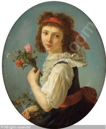Marie-Victoire Lemoine Portrait de jeune fille tenant des fleurs sold by Mes
