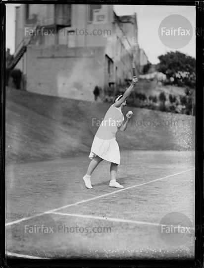 Marjorie Cox Crawford Fairfax Syndication Marjorie Cox Crawford serving a tennis ball