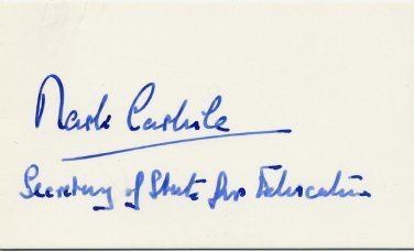 Mark Carlisle Conservative Politician MP MARK CARLISLE Autographed Card from 1979