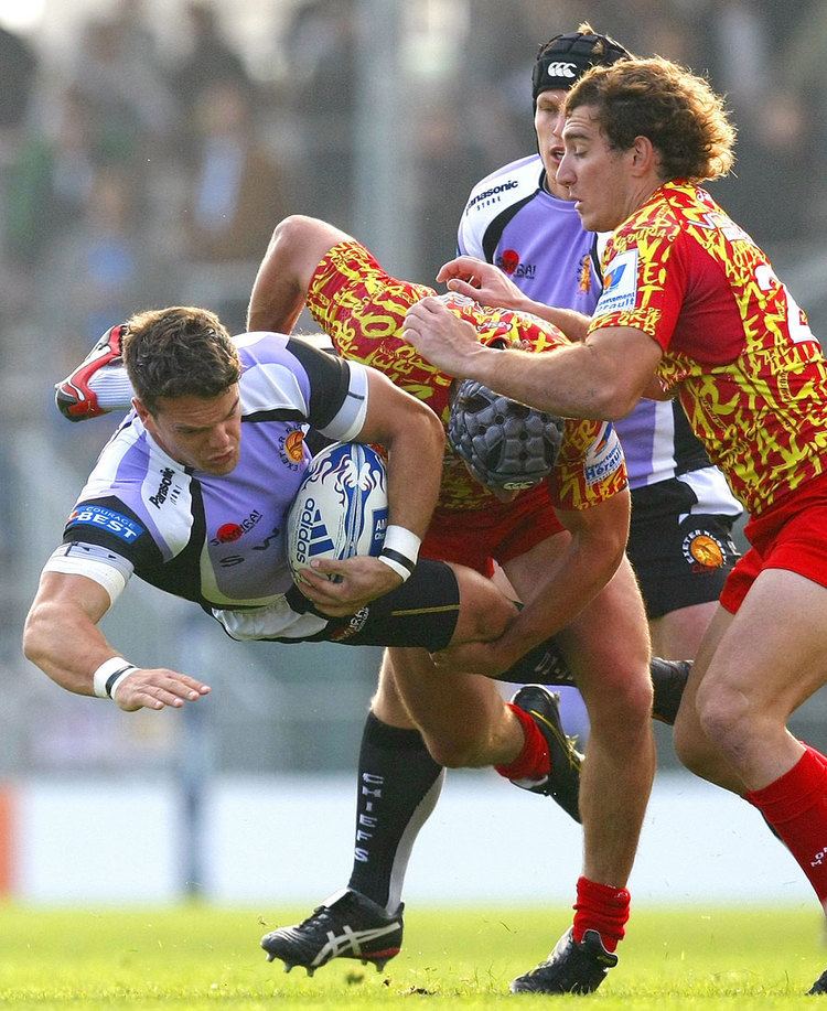 Mark Foster (rugby union) Exeter wing Mark Foster goes crashing to the ground Rugby Union