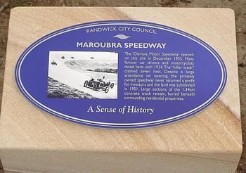 Maroubra Speedway vintagespeedwayhomesteadcomPlaque350jpg
