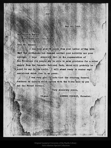 Marsden Manson Calisphere Letter from Gifford Pinchot to Marsden Manson 1906 May 28