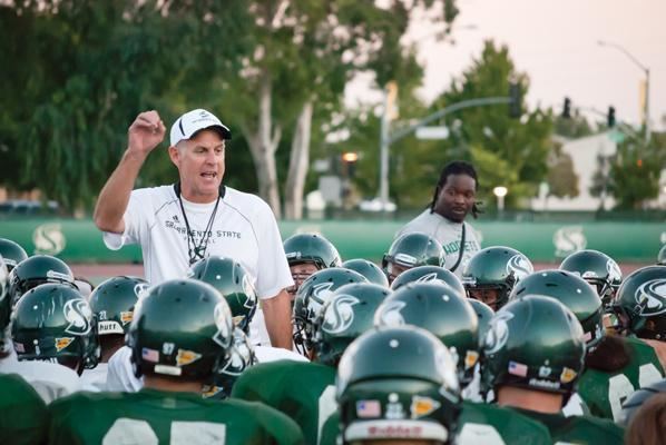 Marshall Sperbeck Sacramento State head football coach Marshall Sperbeck gives the