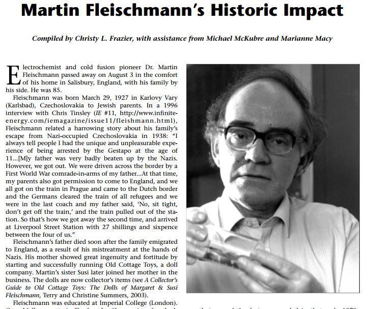 Martin Fleischmann martin Fleischmann LENR news