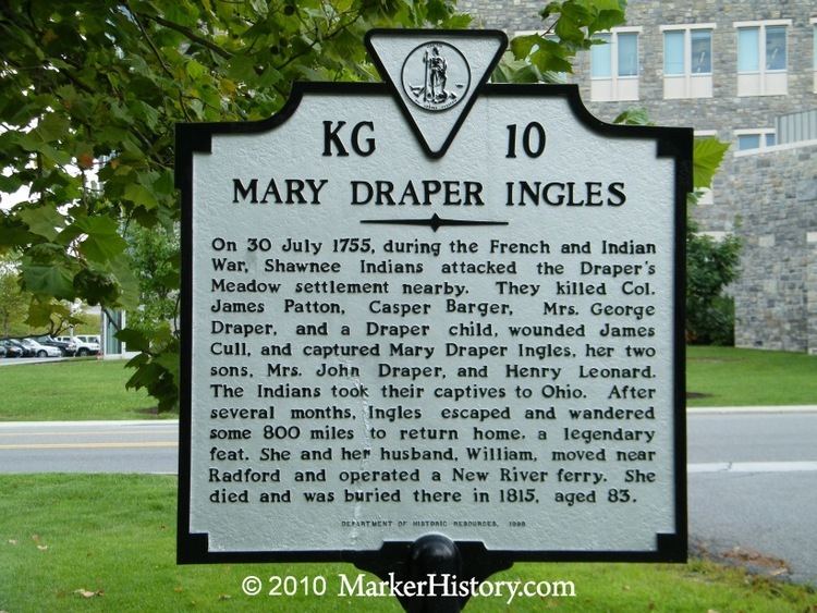 Mary Draper Ingles Mary Draper Ingles KG10 Marker History