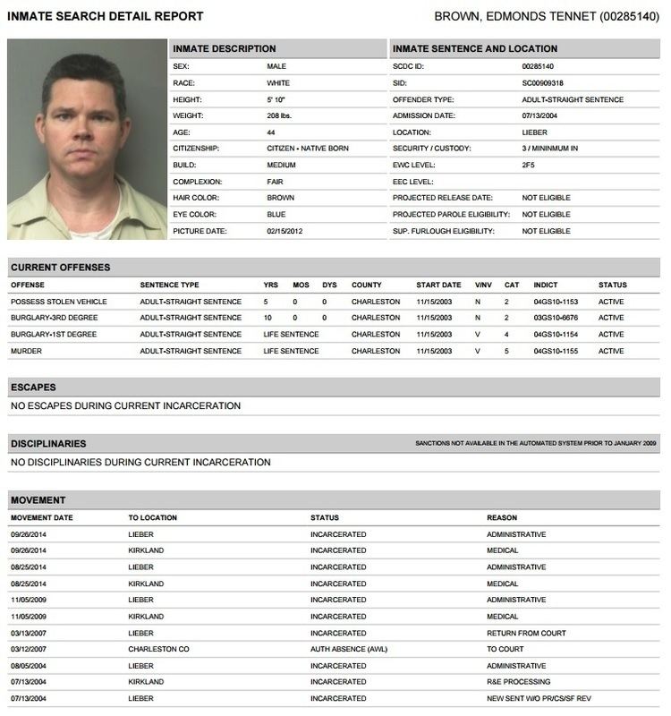 Edmonds Tennent Brown's Inmate Search Detail Report