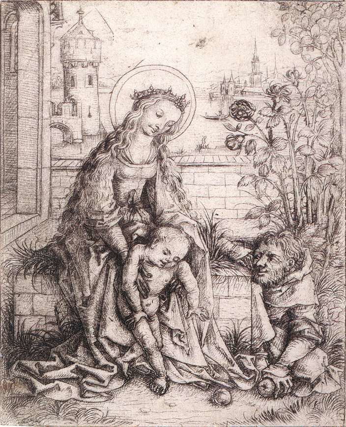 Master of the Housebook The Holy Family with the Rosebush by MASTER of the Housebook