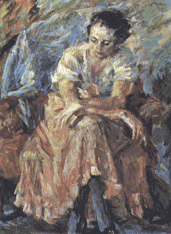 Matej Sternen Seated Woman in a Pink Dress by Matej Sternen