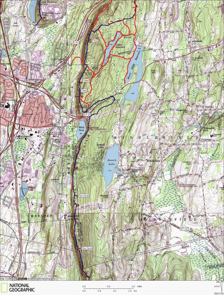 Mattabesett Trail Mattabesett Trail Hiking Map Mount Higby