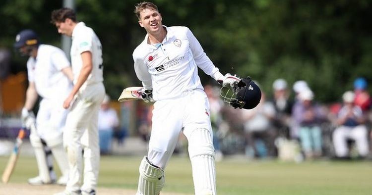 Matthew Critchley Critchley ton and record stand tips balance back to Derbyshire