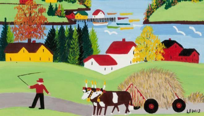 "A View of Sandy Cove", a painting by Maud Lewis (mid-1950s)