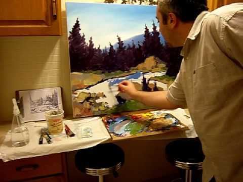 Maxim (artist) canadian artist painting a landscape in acrylics Maxim