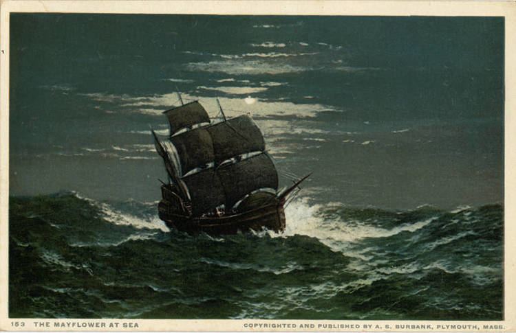 Copyrighted and Published by A S Burbank, The Mayflower at Sea (NBY 21340).jpg