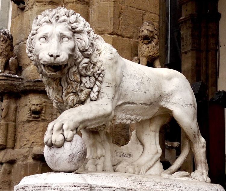 Medici lions Loggia dei Lanzi Florence Italy One of the two Medici Lions now