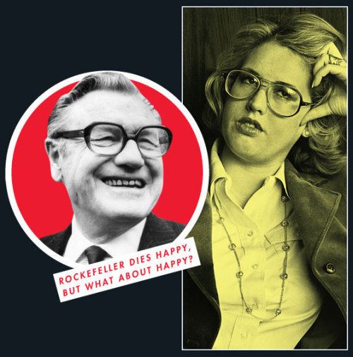 Poster featuring Nelson Rockefeller and Megan Marshack, both are wearing their eyeglasses.