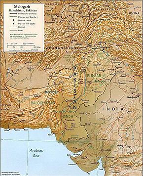 Map of Pakistan showing Mehrgarh